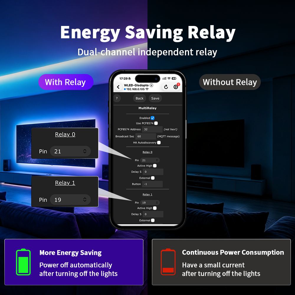 Energy saving relay configuration